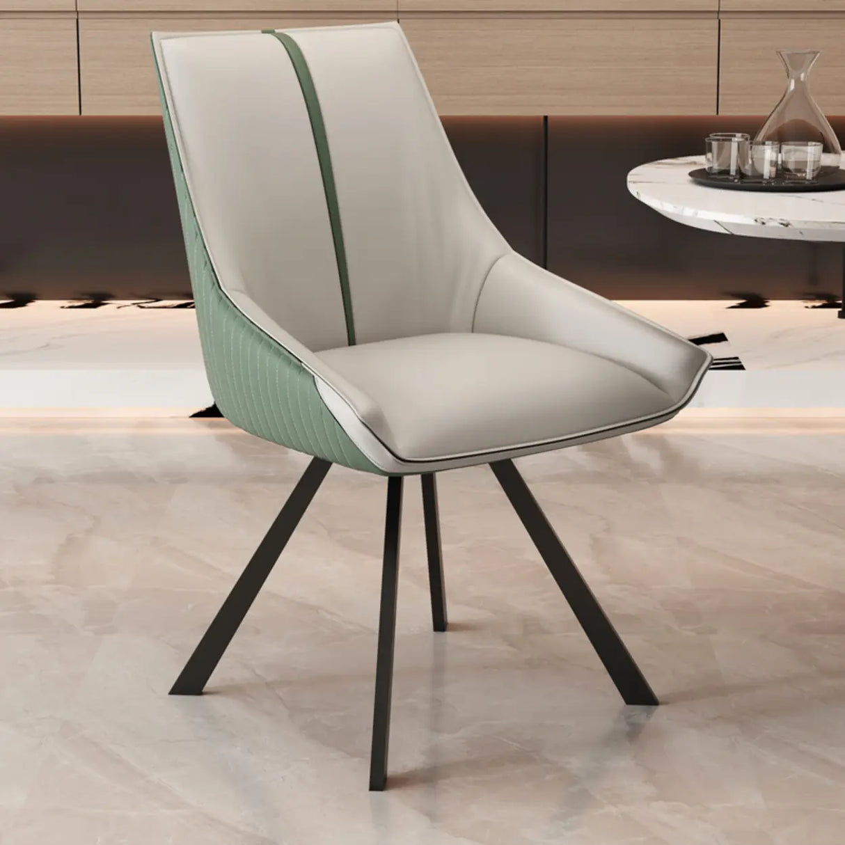 Modern Leather Upholstered Accent Dining Chair with Back Image - 13