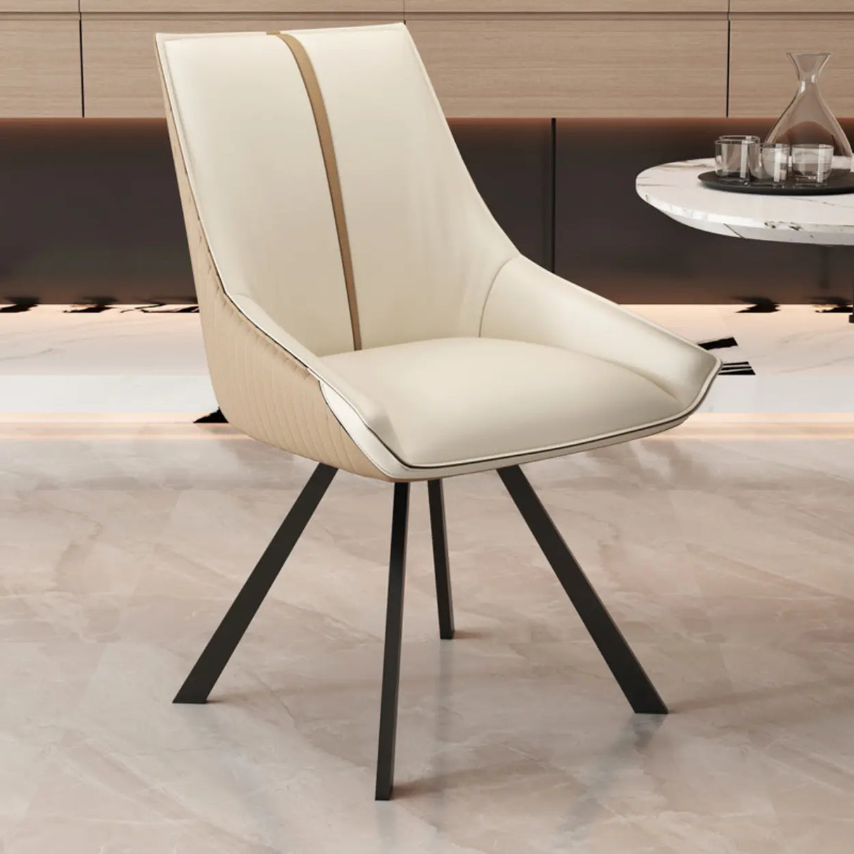 Modern Leather Upholstered Accent Dining Chair with Back Image - 17