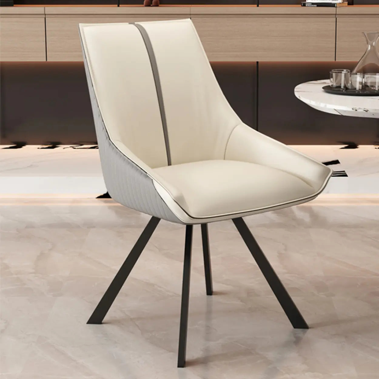 Modern Leather Upholstered Accent Dining Chair with Back Image - 2