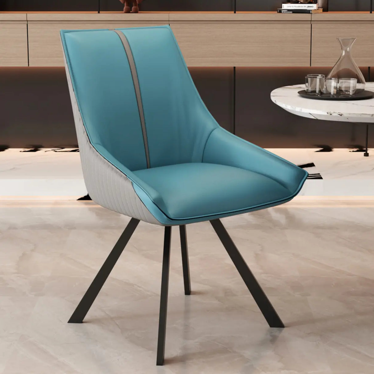 Modern Leather Upholstered Accent Dining Chair with Back Image - 5