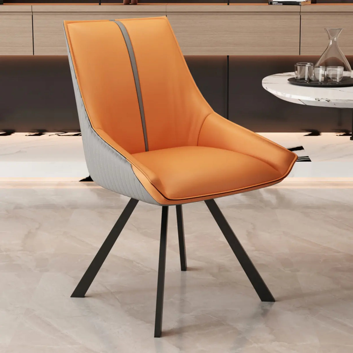 Modern Leather Upholstered Accent Dining Chair with Back Image - 7