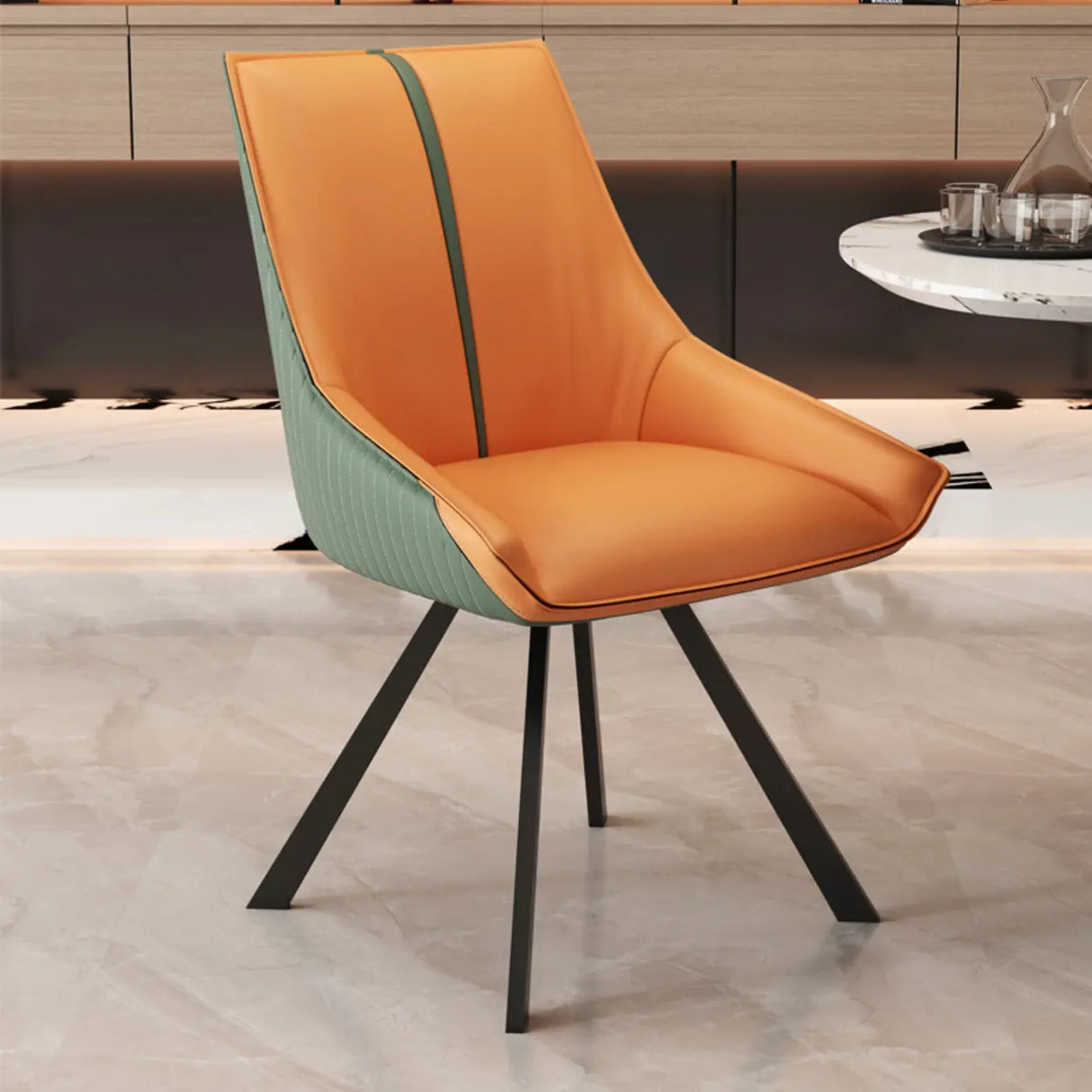 Modern Leather Upholstered Accent Dining Chair with Back Image - 9