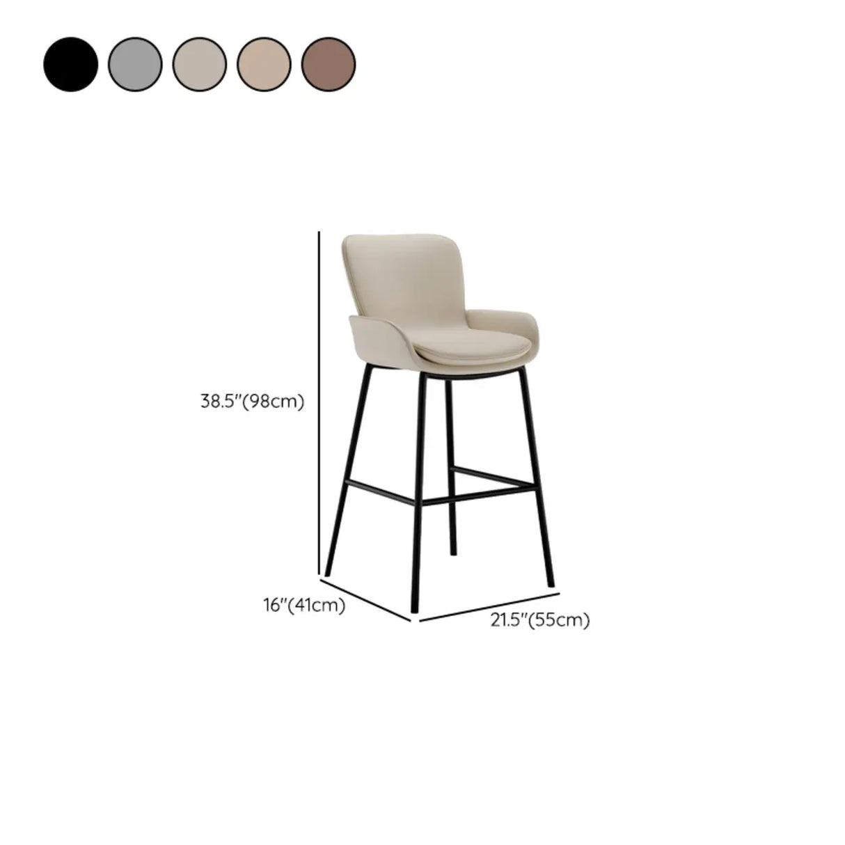 Modern Leather Upholstered Arm Footrest Bar Stool with Back 