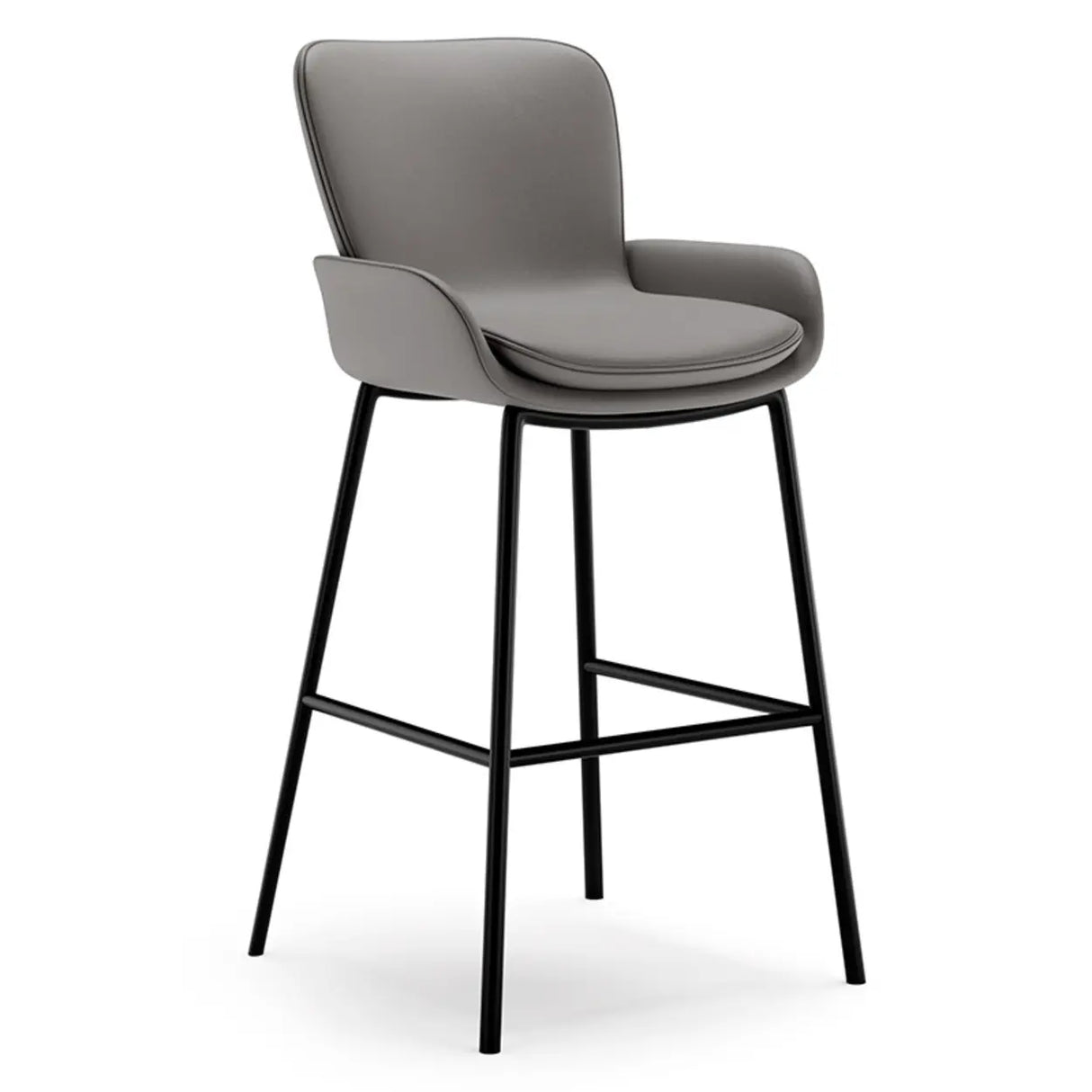 Modern Leather Upholstered Arm Footrest Bar Stool with Back Image - 2