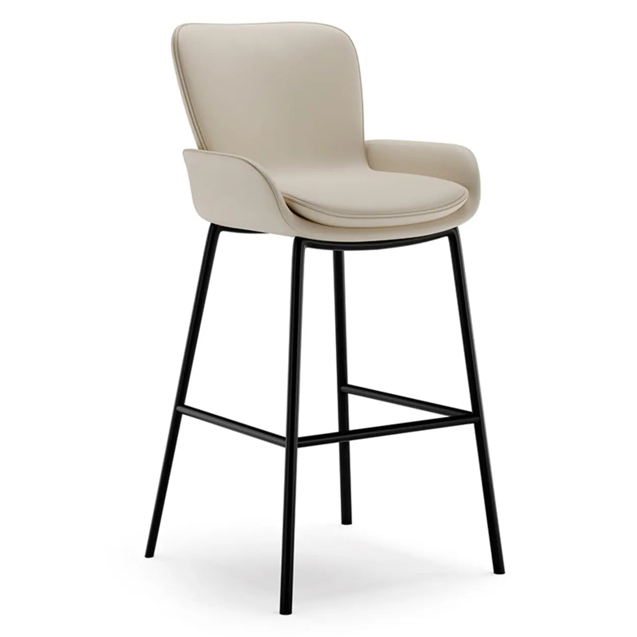 Modern Leather Upholstered Arm Footrest Bar Stool with Back Image - 9