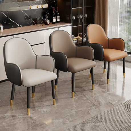 Modern Leather Upholstered Dining Chair with Armrests Image - 1