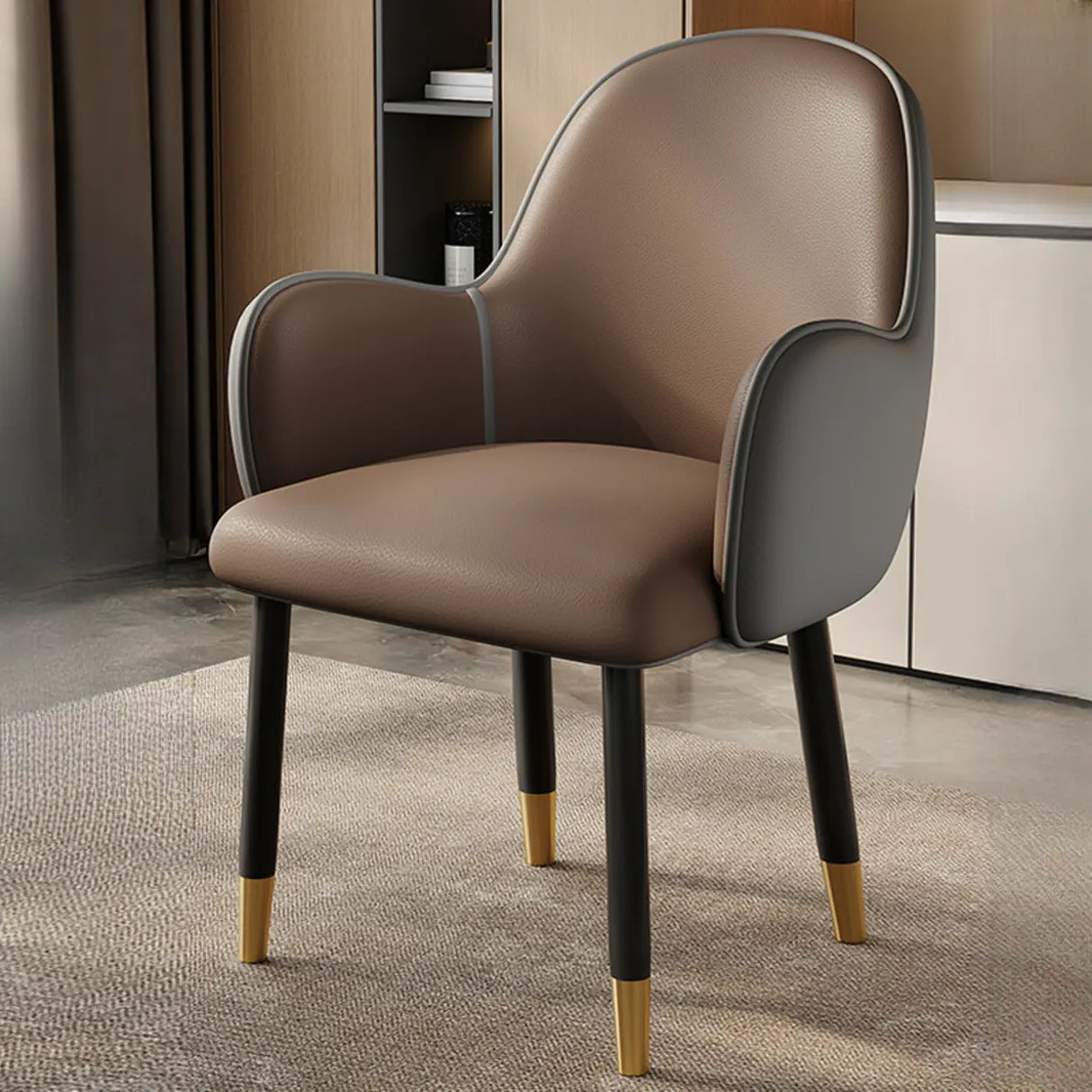 Modern Leather Upholstered Dining Chair with Armrests Image - 13