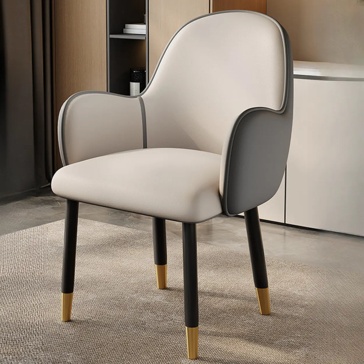 Modern Leather Upholstered Dining Chair with Armrests Image - 15