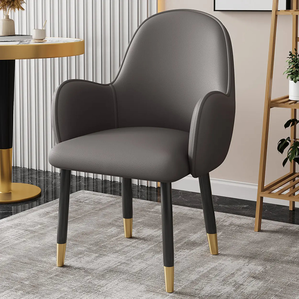 Modern Leather Upholstered Dining Chair with Armrests Image - 4