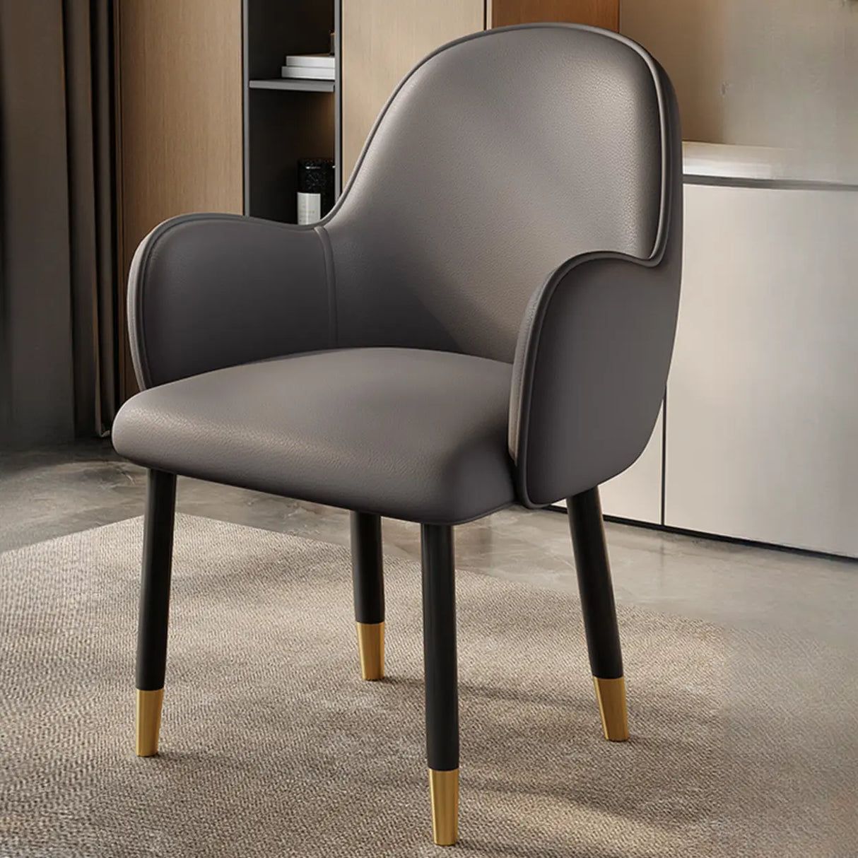 Modern Leather Upholstered Dining Chair with Armrests Image - 7