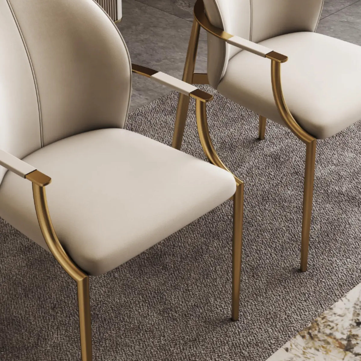 Modern Leather Upholstered Ergonomic Back Arm Dining Chair Image - 11