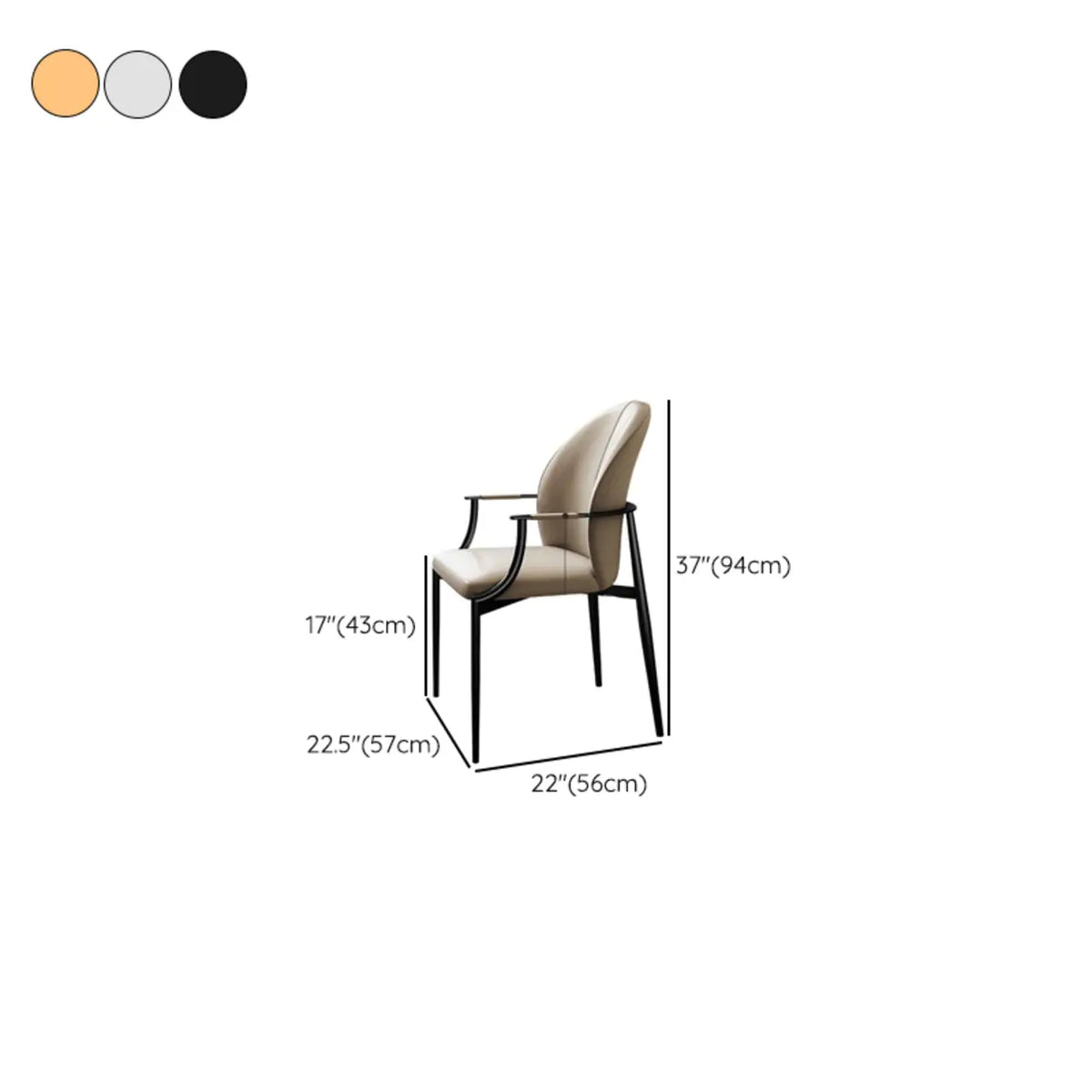 Modern Leather Upholstered Ergonomic Back Arm Dining Chair Image 