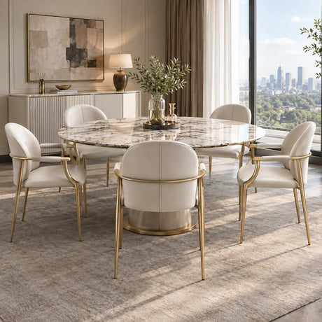 Modern Leather Upholstered Ergonomic Back Arm Dining Chair Image - 1