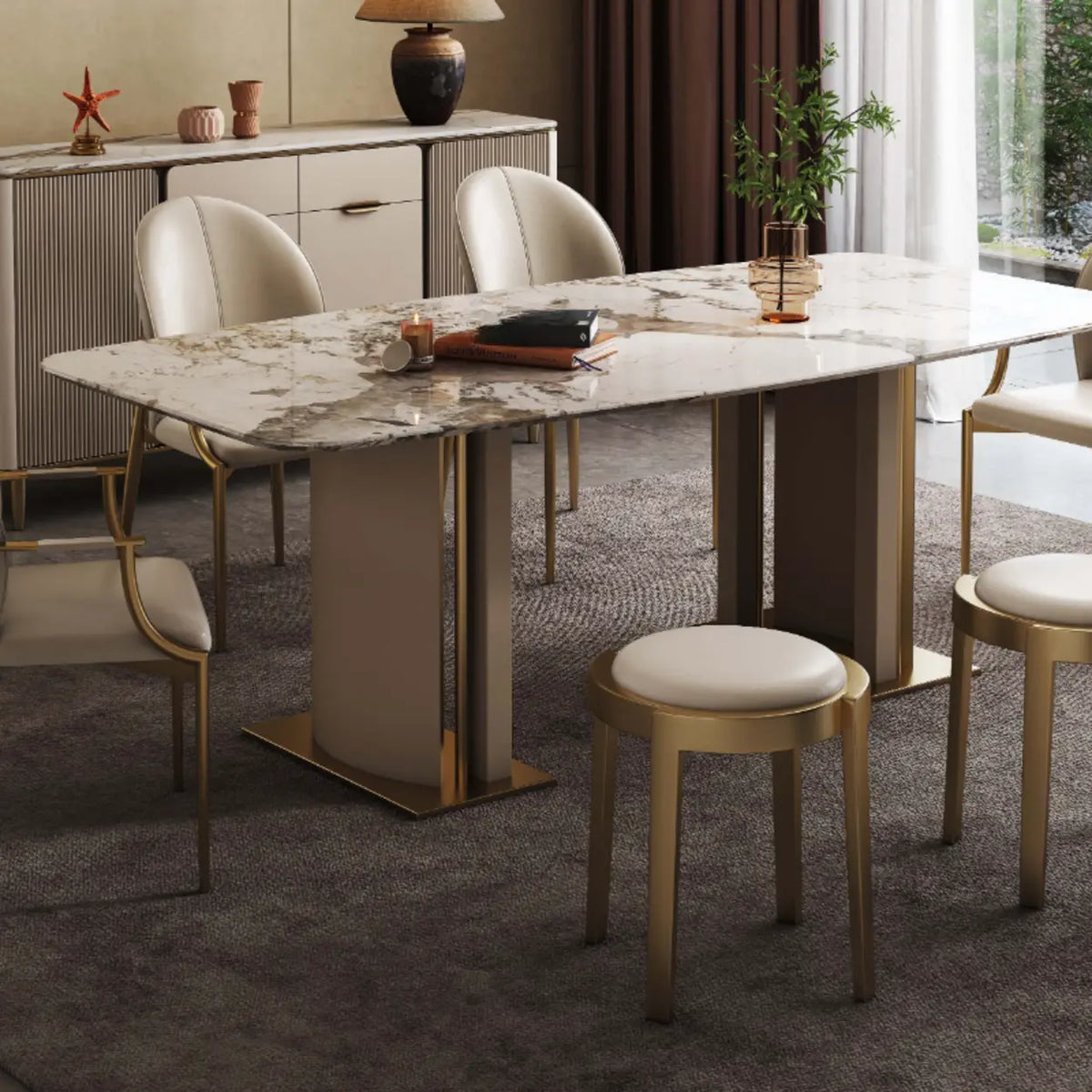Modern Leather Upholstered Ergonomic Back Arm Dining Chair Image - 3