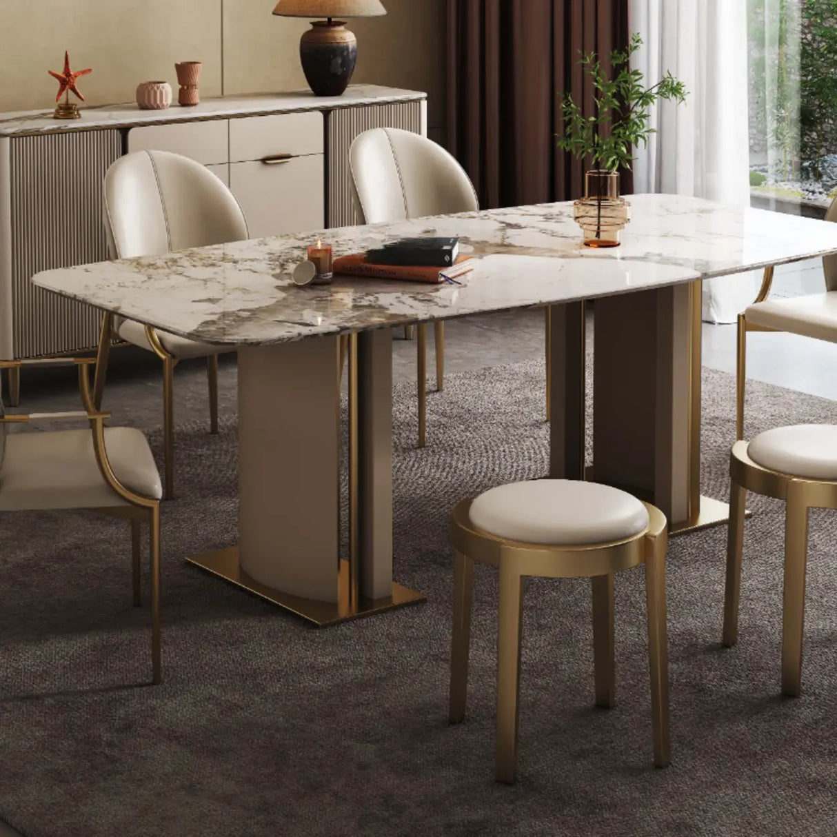 Modern Leather Upholstered Ergonomic Back Arm Dining Chair Image - 4