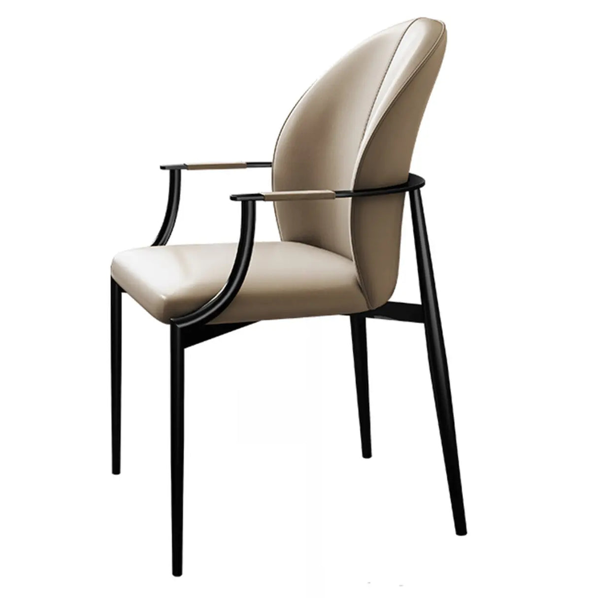 Modern Leather Upholstered Ergonomic Back Arm Dining Chair Image - 5