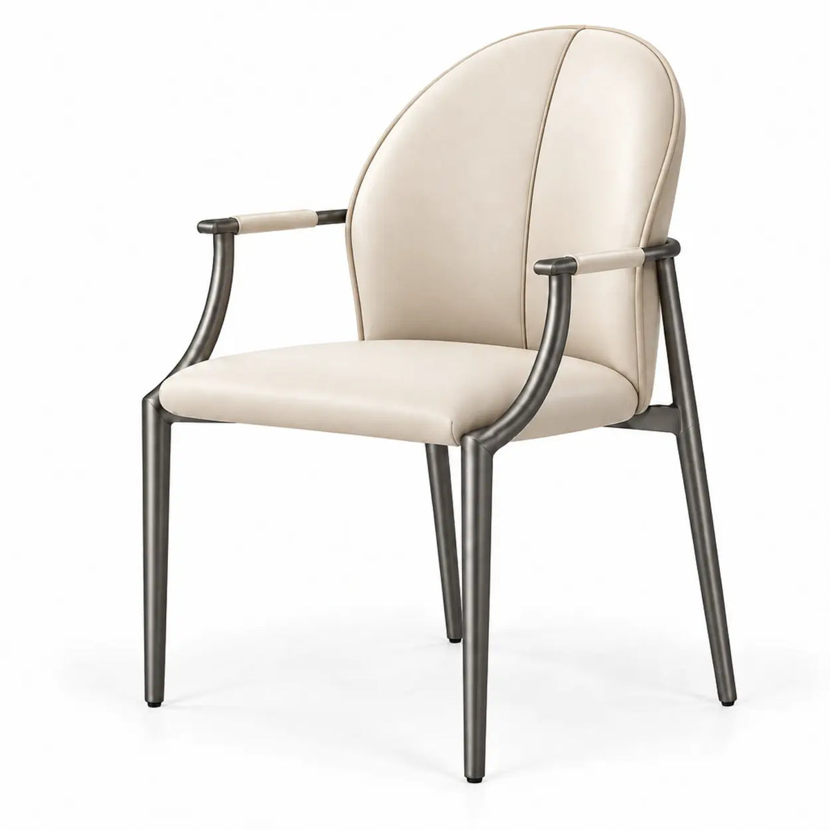 Modern Leather Upholstered Ergonomic Back Arm Dining Chair Image - 5