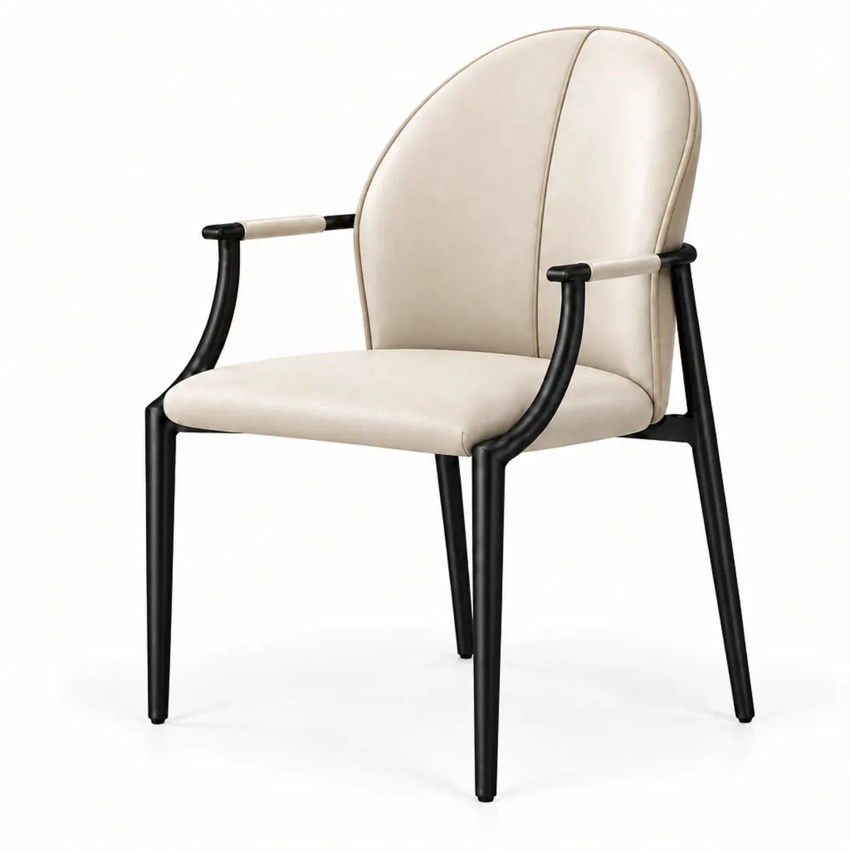 Modern Leather Upholstered Ergonomic Back Arm Dining Chair Image - 6