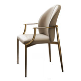 Microfiber Leather Gold Modern Leather Upholstered Ergonomic Back Arm Dining Chair Image - 7
