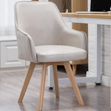 Modern Leather Upholstered Swivel Dining Chair with Wood Legs Image - 1