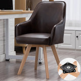 Modern Leather Upholstered Swivel Dining Chair with Wood Legs Image - 11