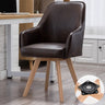 Modern Leather Upholstered Swivel Dining Chair with Wood Legs Image - 11