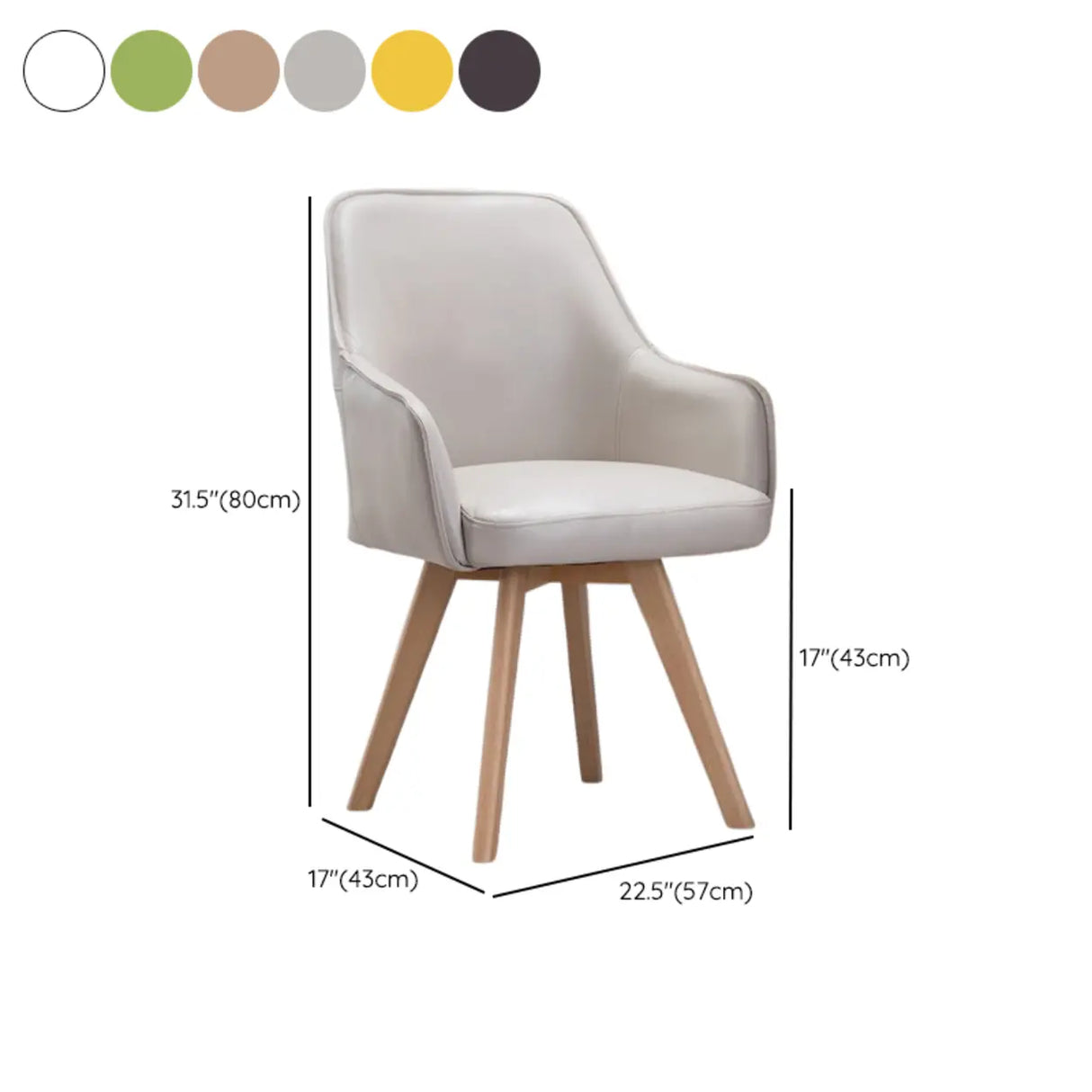 Modern Leather Upholstered Swivel Dining Chair with Wood Legs 