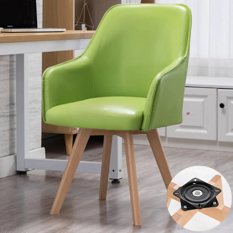 Modern Leather Upholstered Swivel Dining Chair with Wood Legs Image - 2