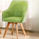 Modern Leather Upholstered Swivel Dining Chair with Wood Legs Image - 6