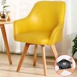 Modern Leather Upholstered Swivel Dining Chair with Wood Legs Image - 7