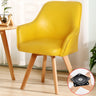 Modern Leather Upholstered Swivel Dining Chair with Wood Legs Image - 7