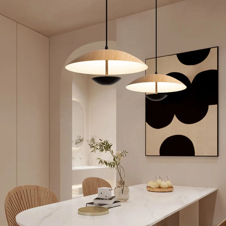 Modern Led String Pendant Light Wood and Black  Image - 2