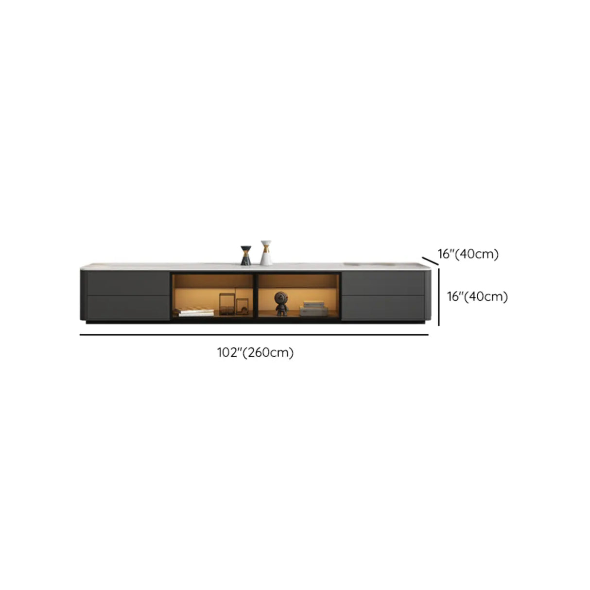 Modern LED TV Stand with Drawers and Glass Cabinet Doors Image - 16