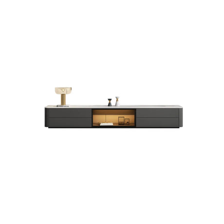 Modern LED TV Stand with Drawers and Glass Cabinet Doors Image - 2