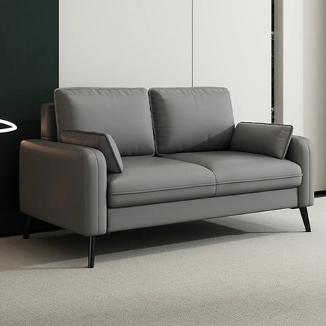 Modern Light Gray Leather Foam Fill Black Leg Loveseat Image - 1