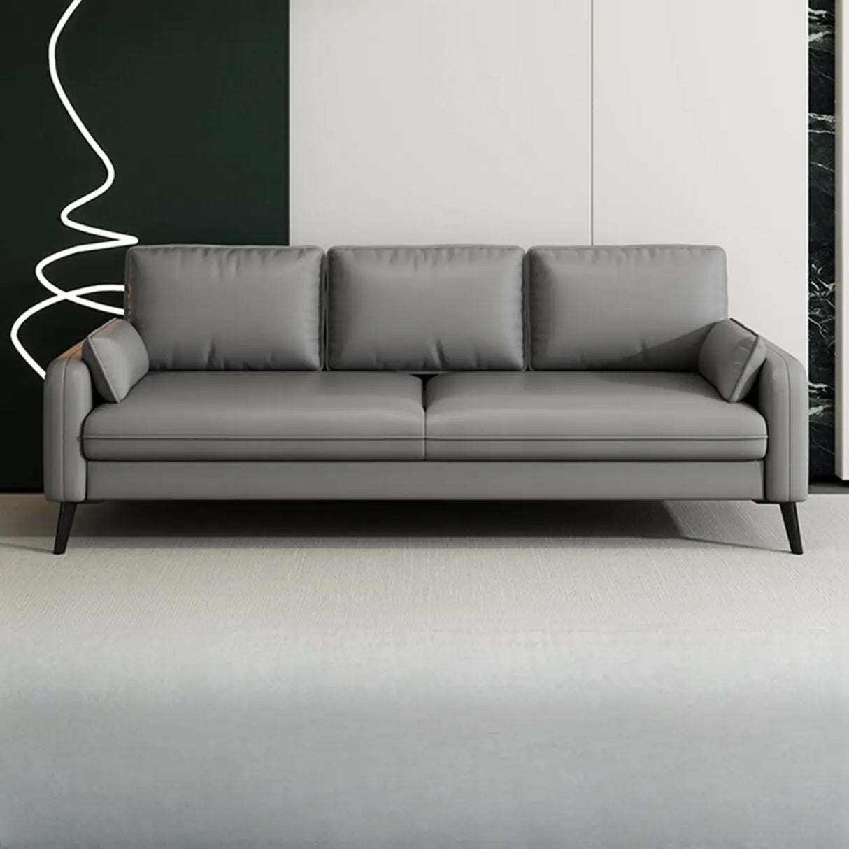 Modern Light Gray Leather Foam Fill Black Leg Loveseat Image - 10