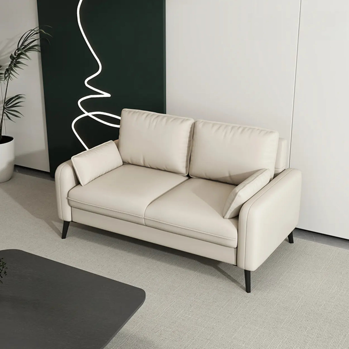 Modern Light Gray Leather Foam Fill Black Leg Loveseat Image - 18