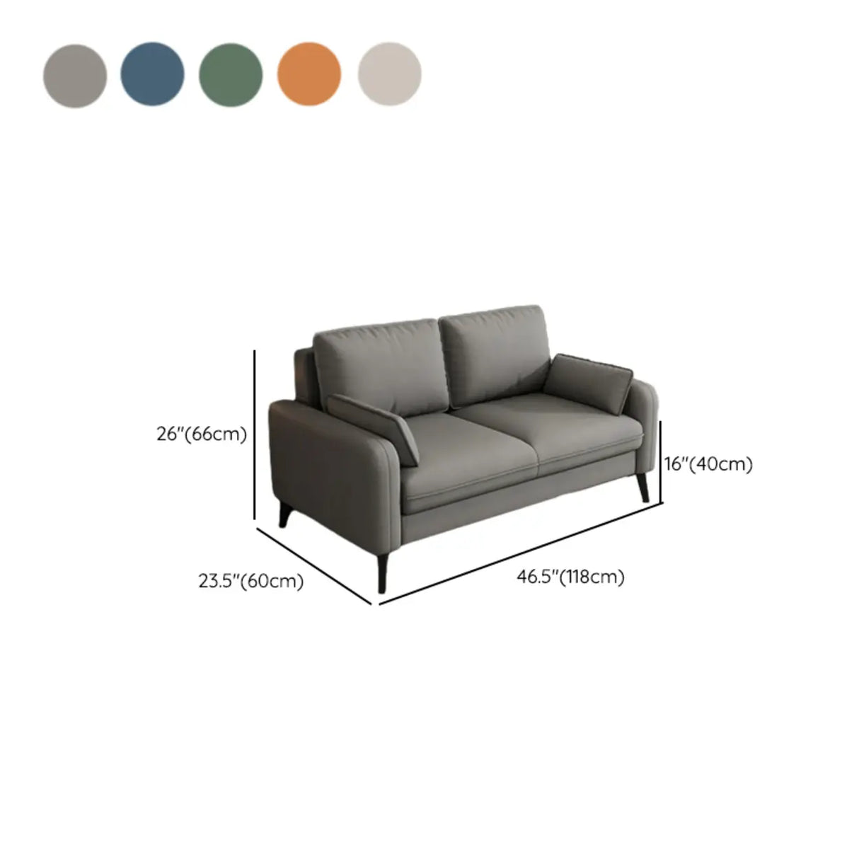 Modern Light Gray Leather Foam Fill Black Leg Loveseat 