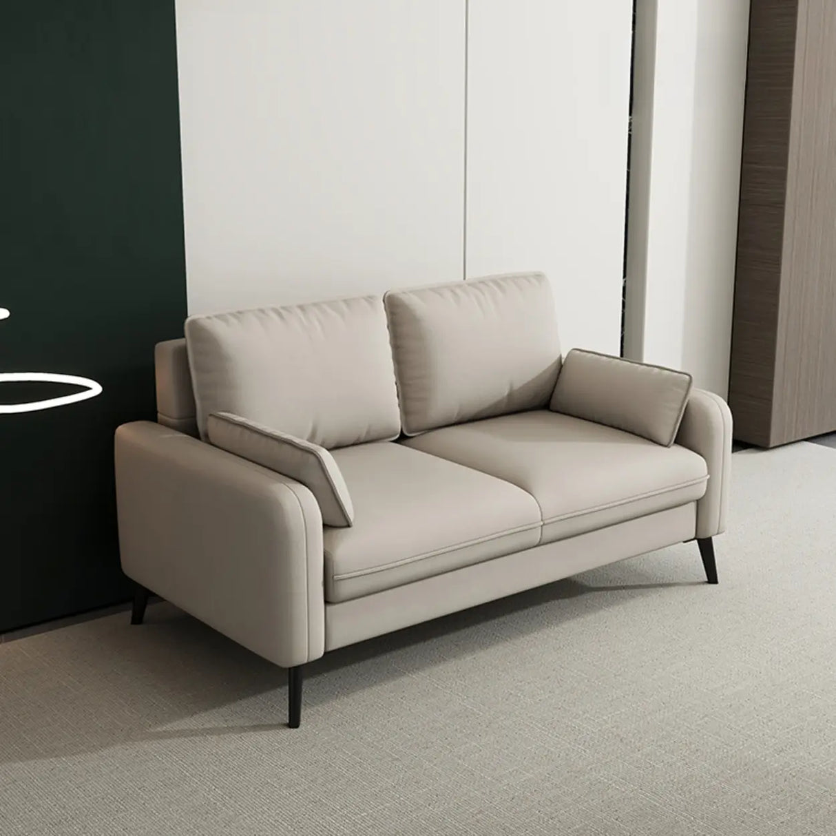 Modern Light Gray Leather Foam Fill Black Leg Loveseat Image - 2