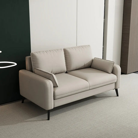 Modern Light Gray Leather Foam Fill Black Leg Loveseat Image - 2