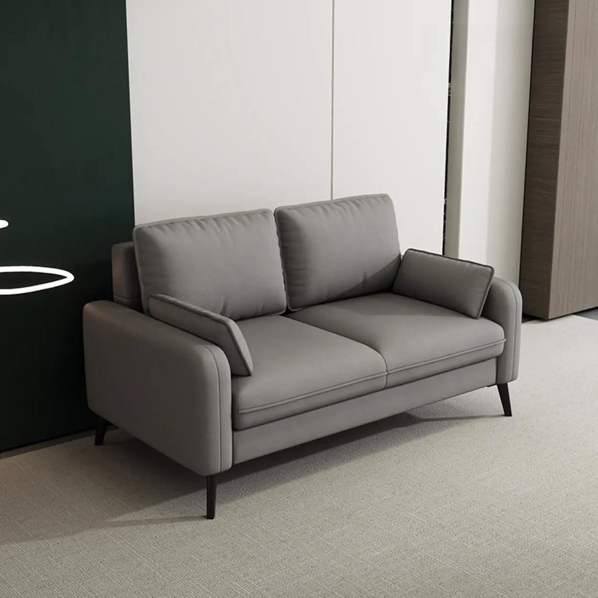 Modern Light Gray Leather Foam Fill Black Leg Loveseat Image - 4