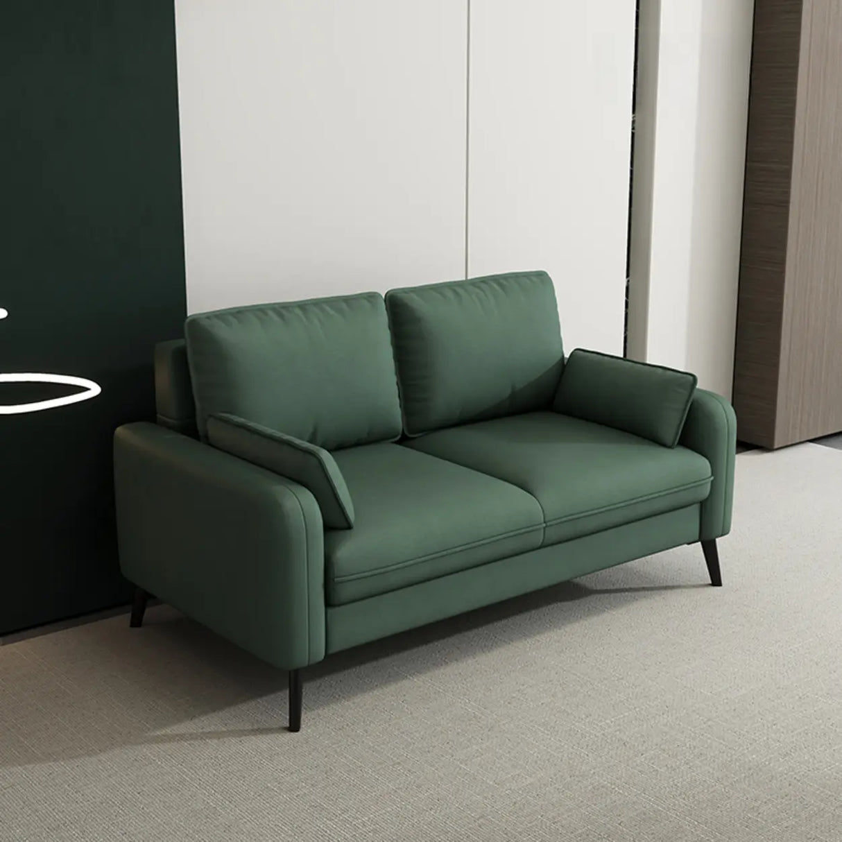 Modern Light Gray Leather Foam Fill Black Leg Loveseat Image - 5