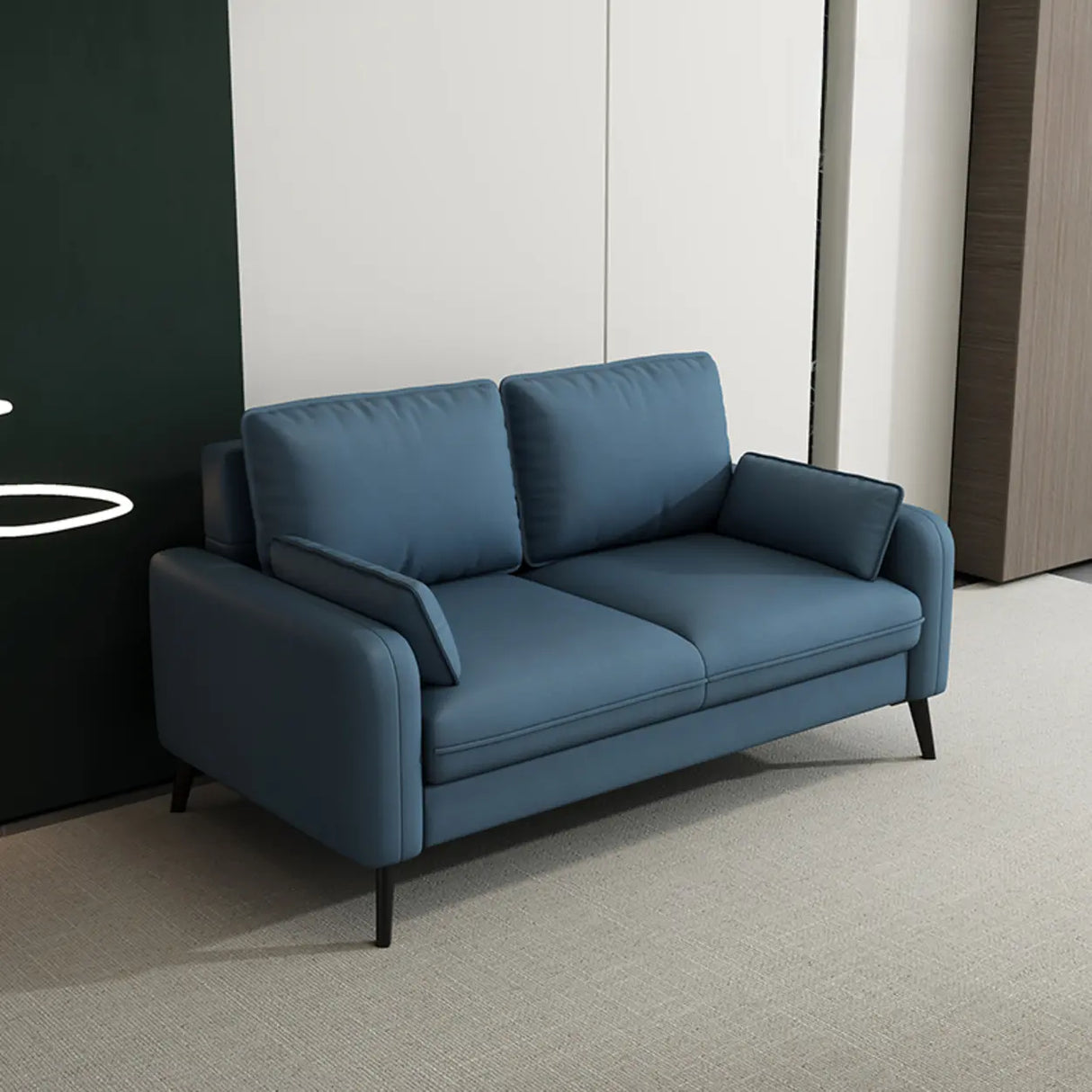 Modern Light Gray Leather Foam Fill Black Leg Loveseat Image - 7
