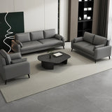 Modern Light Gray Leather Foam Fill Black Leg Loveseat Image - 8