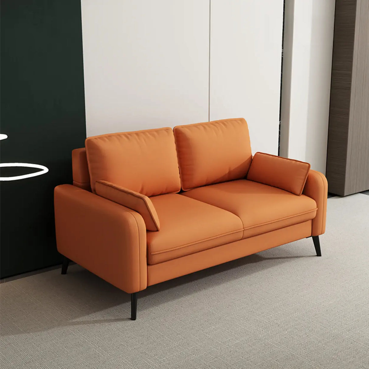 Modern Light Gray Leather Foam Fill Black Leg Loveseat Image - 9