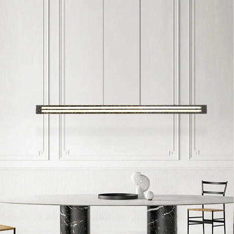 Hammered Black Linear Pendant Light Kitchen Island Image - 2
