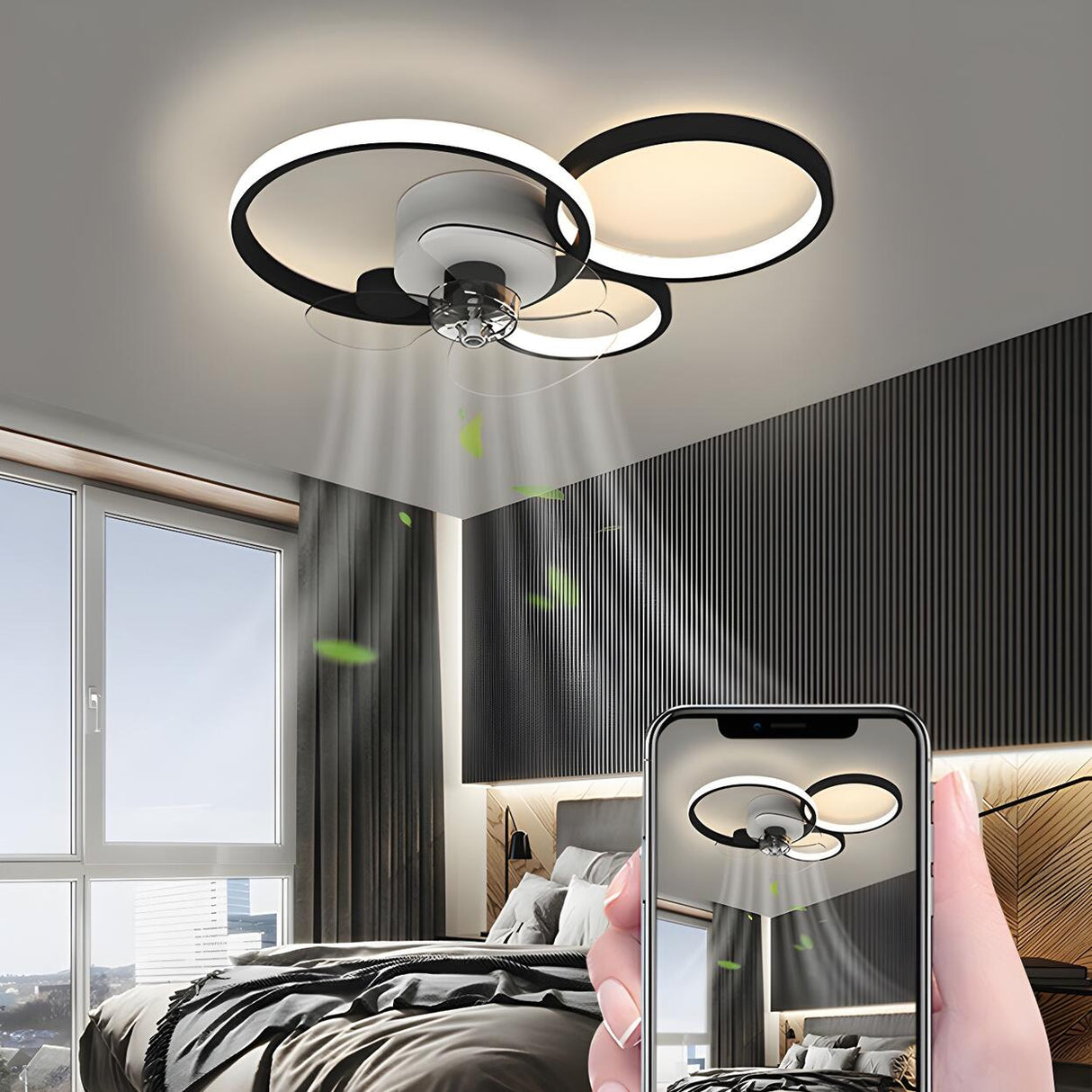 Modern Linear Geometric Frame Ceiling Fan with Lights Image - 14