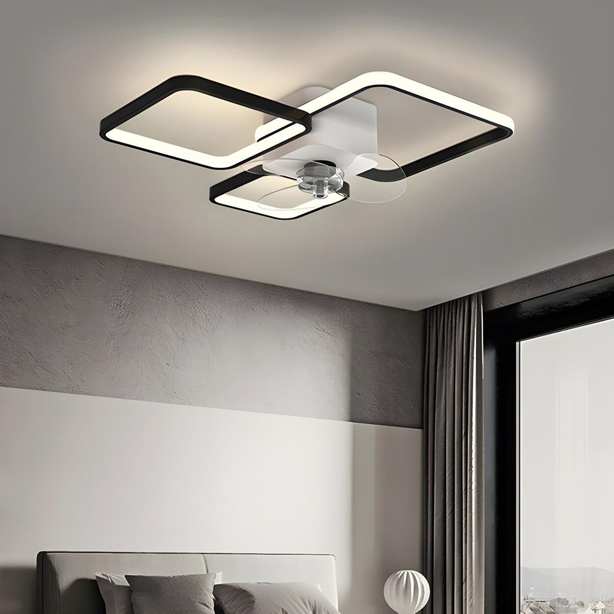 Modern Linear Geometric Frame Ceiling Fan with Lights Image - 17