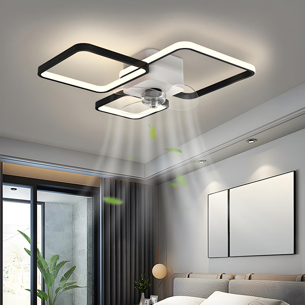 Modern Linear Geometric Frame Ceiling Fan with Lights Image - 3