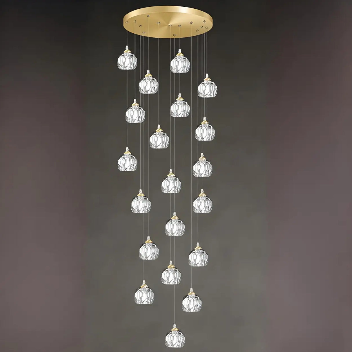 Modern Living Room Clear Crystal Ball Cluster Pendant Light Image - 11